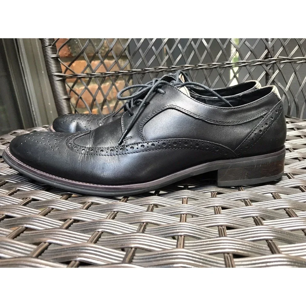 Aldo men oxford lace up dress shoes wing tip leather black 8 eu 41